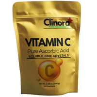 Clinora 100% Pure L-Ascorbic Acid Powder Packets - 100 Count (1000mg Each) - Non-GMO Vitamin C Crystals for Immune Support, DIY Skin Serum, & Baking - Soluble, Vegan, Gluten-Free Travel Sachets