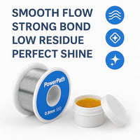 PowerPath Soldering Iron Kit with Rosin Core Solder Wire and Flux Paste | 50g Tin Lead Solder Set for Electrical and Electronic Repair | 0,75mm 50gr Plus Flux Paste