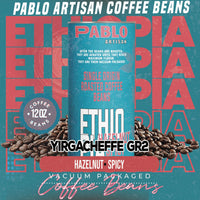 Pablo Artisan Ethiopia Single Origin Coffee | Medium Roast | 12oz Whole Bean | Premium Arabica with Lemon Blossom,Hazelnut,Green Tea,Spicy Notes