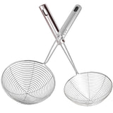 Stainless Steel Skimmer Strainer Set – 5.5" & 6.3" (14cm & 16cm) Wire Mesh Spider Ladle with Long Handle, Oil Filter Scoop for Frying, Cooking, and Noodles – Silver