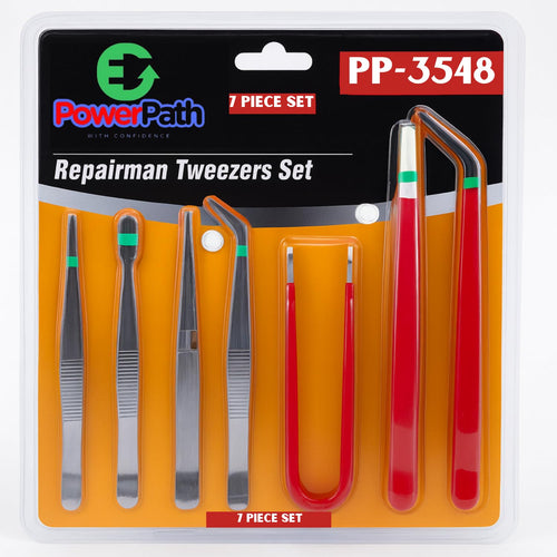 PowerPath-Piece Repairman Tweezer Set | Precision Stainless Steel Tweezers for Electronics, Jewelry, and Hobby Work | Anti-Slip Grip & Heat-Resistant Handle
