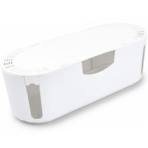 Cable Management Box, Power Strip Holder, Floor Outlet Hider, Desk Cord Organizer, Cover TV Wires, 12.75" (L) x 5" (W) x 4.5" (H), for use with Power Strips up to 10.5in Length - Small, White