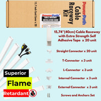 Cable Management Kit | 20 Pack x 15.7” PVC Wire Hider with Connectors | T & L Corners | Inside & Outside Corners | Screws | Paintable Wall Cord Cover for TV, Home & Office | Home Office Essentials