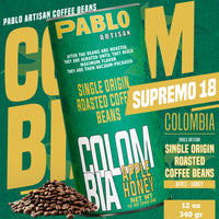 PABLO ARTISAN Colombia Supremo 18 Single Origin Roasted Coffee Beans | 100% Arabica, Apple & Honey Tasting Notes, Medium Body & Lively Acidity | 12 oz (340g)