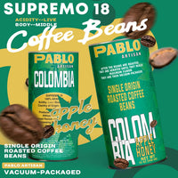PABLO ARTISAN Colombia Supremo 18 Single Origin Roasted Coffee Beans | 100% Arabica, Apple & Honey Tasting Notes, Medium Body & Lively Acidity | 12 oz (340g)