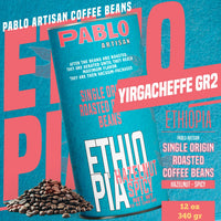 Pablo Artisan Ethiopia Single Origin Coffee | Medium Roast | 12oz Whole Bean | Premium Arabica with Lemon Blossom,Hazelnut,Green Tea,Spicy Notes
