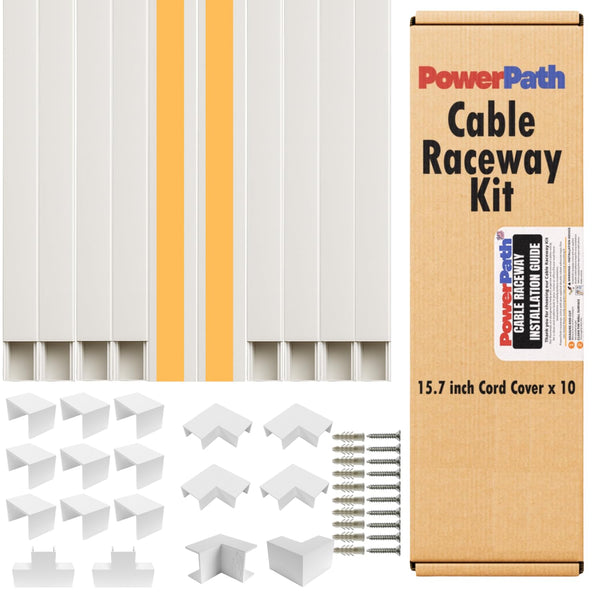 Cable Management Kit | 157" Cord Hider Kit | 10 Pcs x 15.7in Paintable Cable Raceway with Connectors | T & L Corners | Inside & Outside Elbows | Home Office Essentials | Wall Cable Concealer for TV