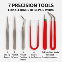 PowerPath-Piece Repairman Tweezer Set | Precision Stainless Steel Tweezers for Electronics, Jewelry, and Hobby Work | Anti-Slip Grip & Heat-Resistant Handle