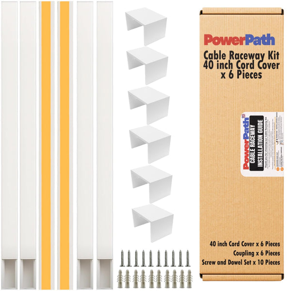 Cable Management Kit | 6 Pcs x 1 Meter (3.3ft) Paintable Cord Cover with 6 x Connectors | Screws | Home Office Essentials | Wall Mounted Cable Concealer for TV | Computer, Speaker & Office Wires
